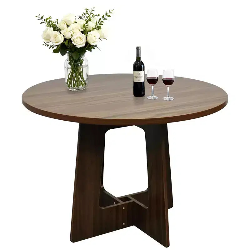 43-Inch Round Wood Dining Table for 4 with Cross Pedestal Base, No Chair