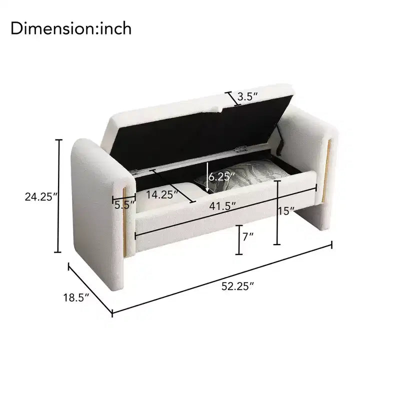 Teddy Fleece Storage Ottoman Bench with Arms, 52-Inch End of Bed Bench for Bedroom