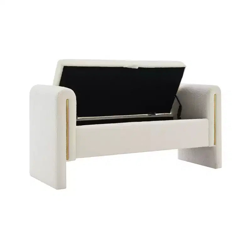 Teddy Fleece Storage Ottoman Bench with Arms, 52-Inch End of Bed Bench for Bedroom