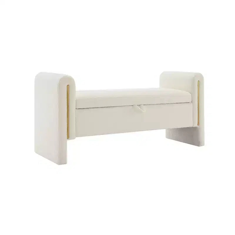 Teddy Fleece Storage Ottoman Bench with Arms, 52-Inch End of Bed Bench for Bedroom