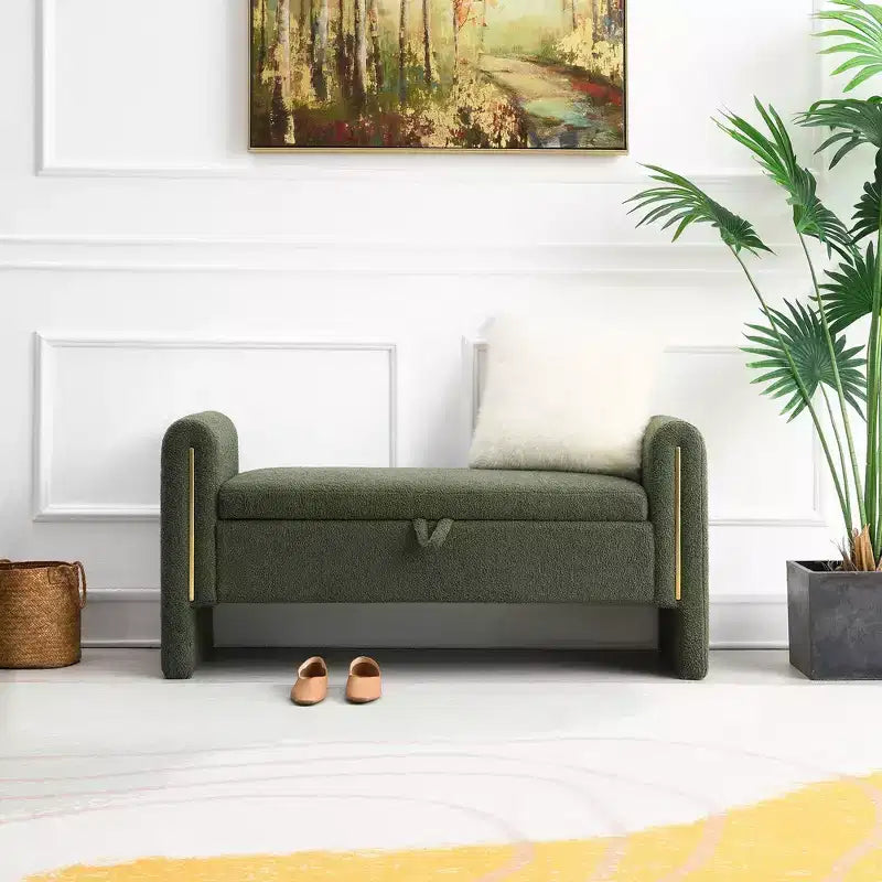 Teddy Fleece Storage Ottoman Bench with Arms, 52-Inch End of Bed Bench for Bedroom