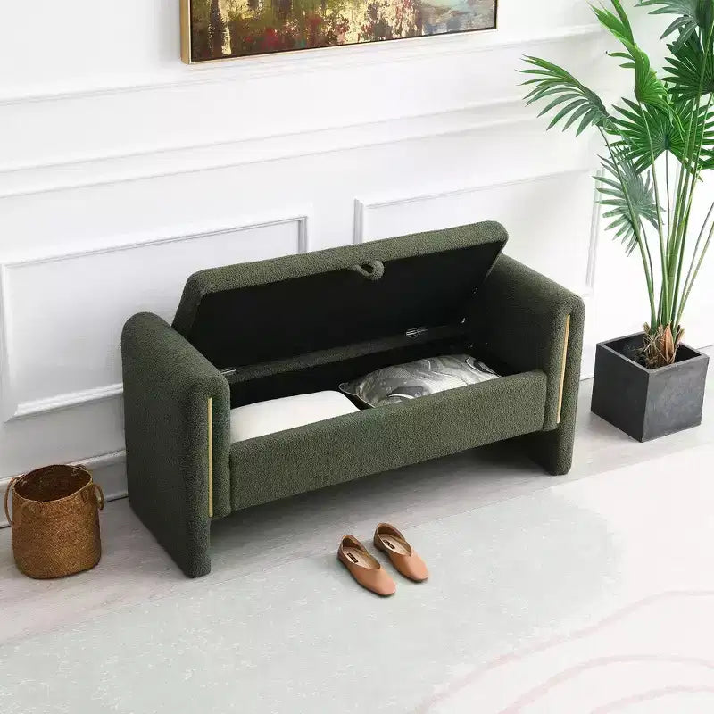 Teddy Fleece Storage Ottoman Bench with Arms, 52-Inch End of Bed Bench for Bedroom