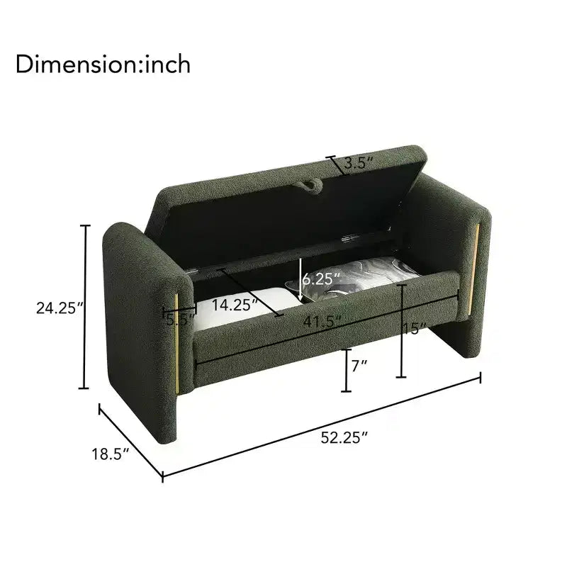 Teddy Fleece Storage Ottoman Bench with Arms, 52-Inch End of Bed Bench for Bedroom