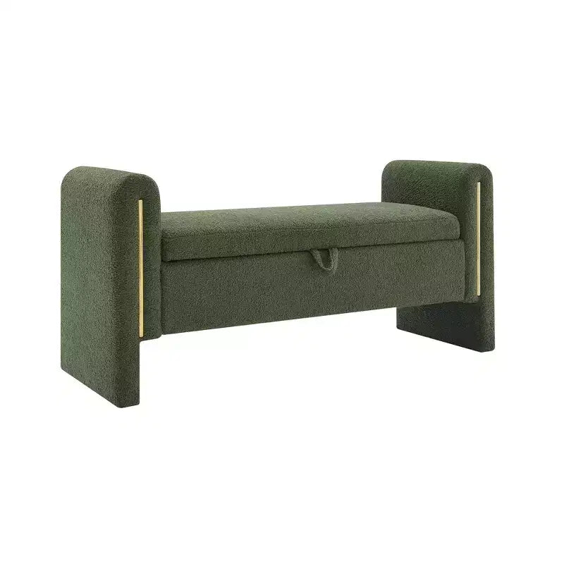 Teddy Fleece Storage Ottoman Bench with Arms, 52-Inch End of Bed Bench for Bedroom