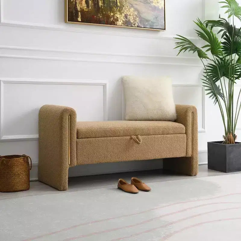 Teddy Fleece Storage Ottoman Bench with Arms, 52-Inch End of Bed Bench for Bedroom