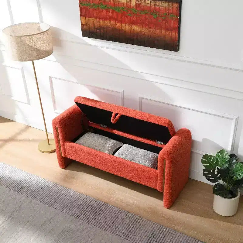 Teddy Fleece Storage Ottoman Bench with Arms, 52-Inch End of Bed Bench for Bedroom