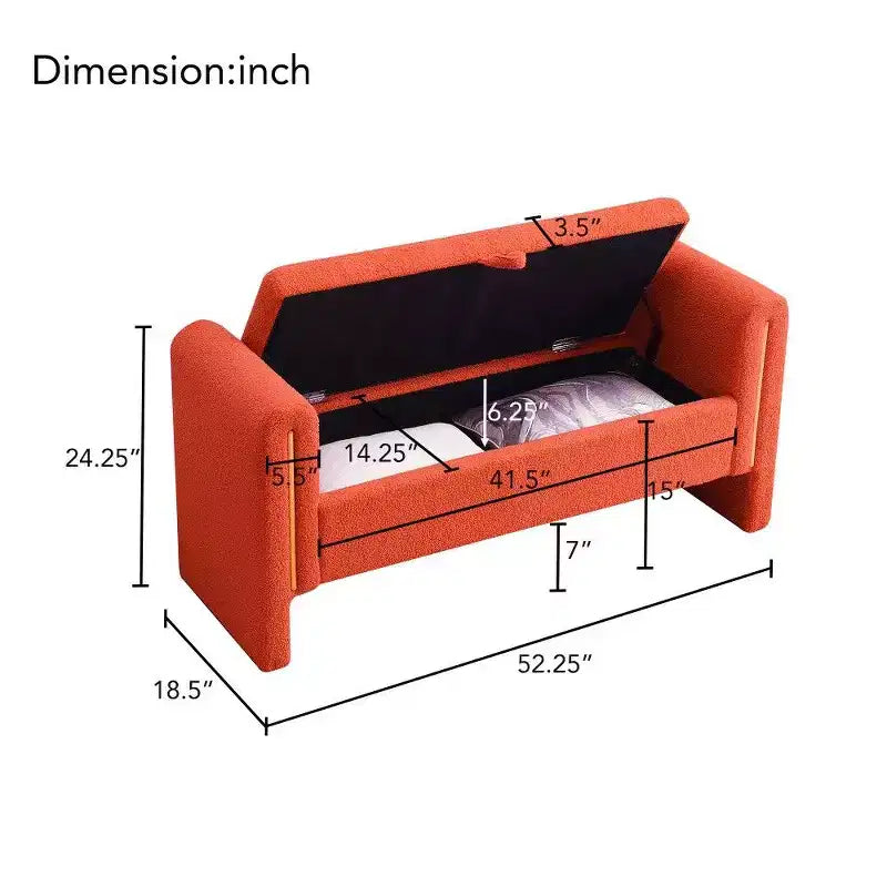 Teddy Fleece Storage Ottoman Bench with Arms, 52-Inch End of Bed Bench for Bedroom
