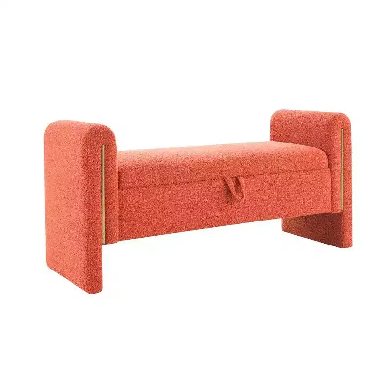 Teddy Fleece Storage Ottoman Bench with Arms, 52-Inch End of Bed Bench for Bedroom
