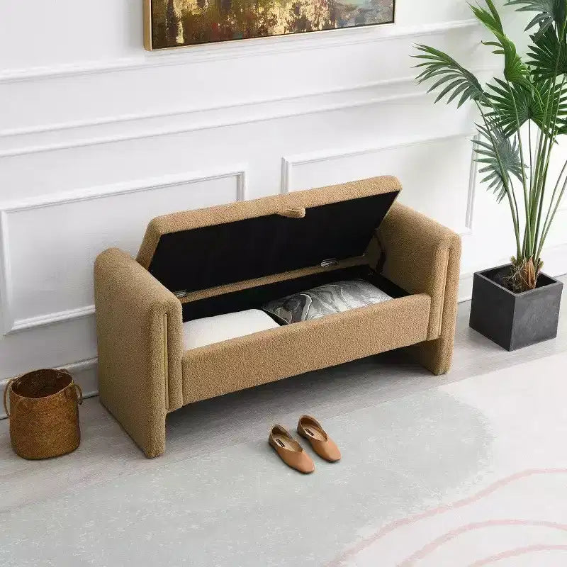 Teddy Fleece Storage Ottoman Bench with Arms, 52-Inch End of Bed Bench for Bedroom
