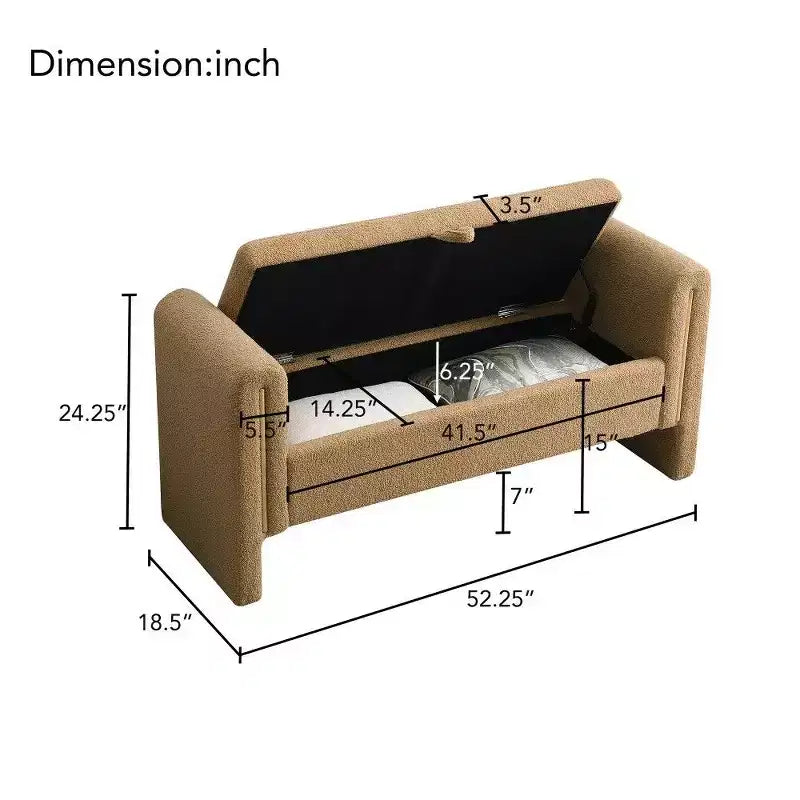 Teddy Fleece Storage Ottoman Bench with Arms, 52-Inch End of Bed Bench for Bedroom