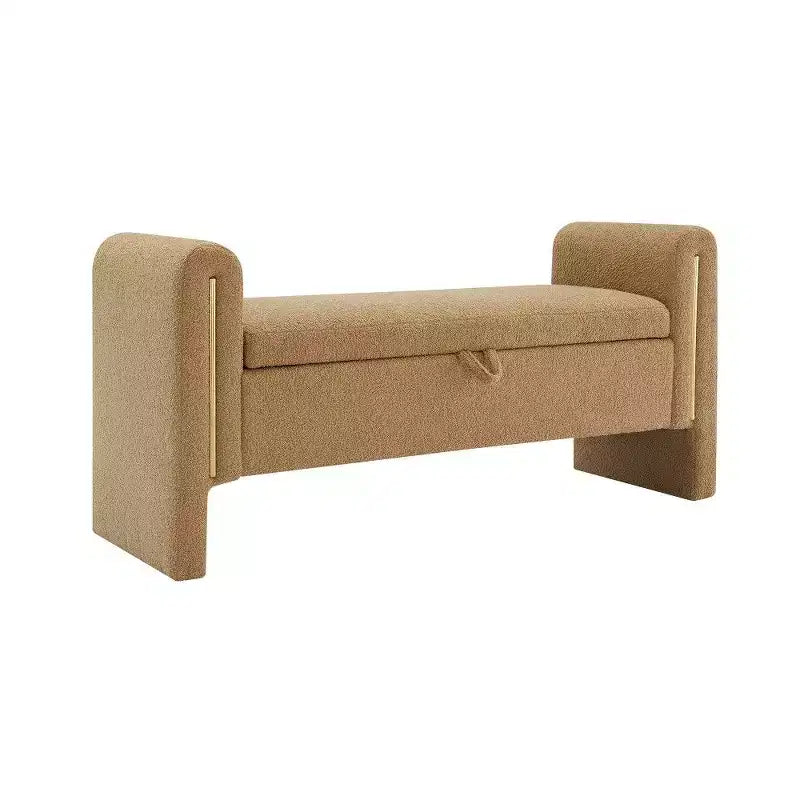 Teddy Fleece Storage Ottoman Bench with Arms, 52-Inch End of Bed Bench for Bedroom
