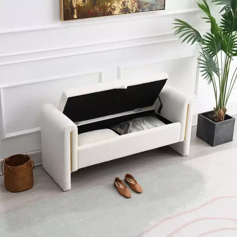 Teddy Fleece Storage Ottoman Bench with Arms, 52-Inch End of Bed Bench for Bedroom