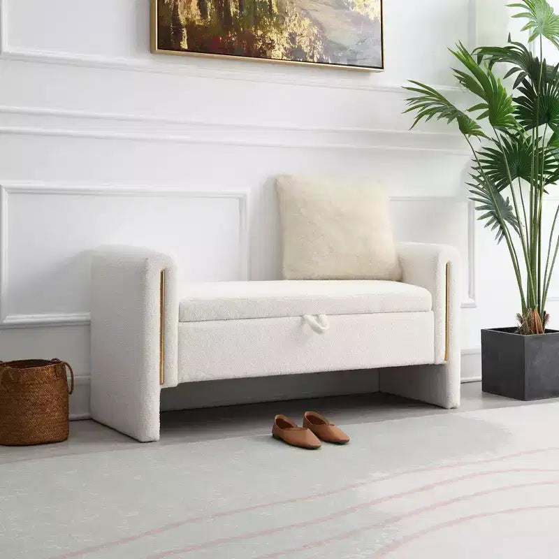 Teddy Fleece Storage Ottoman Bench with Arms, 52-Inch End of Bed Bench for Bedroom
