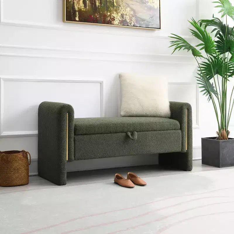 Teddy Fleece Storage Ottoman Bench with Arms, 52-Inch End of Bed Bench for Bedroom