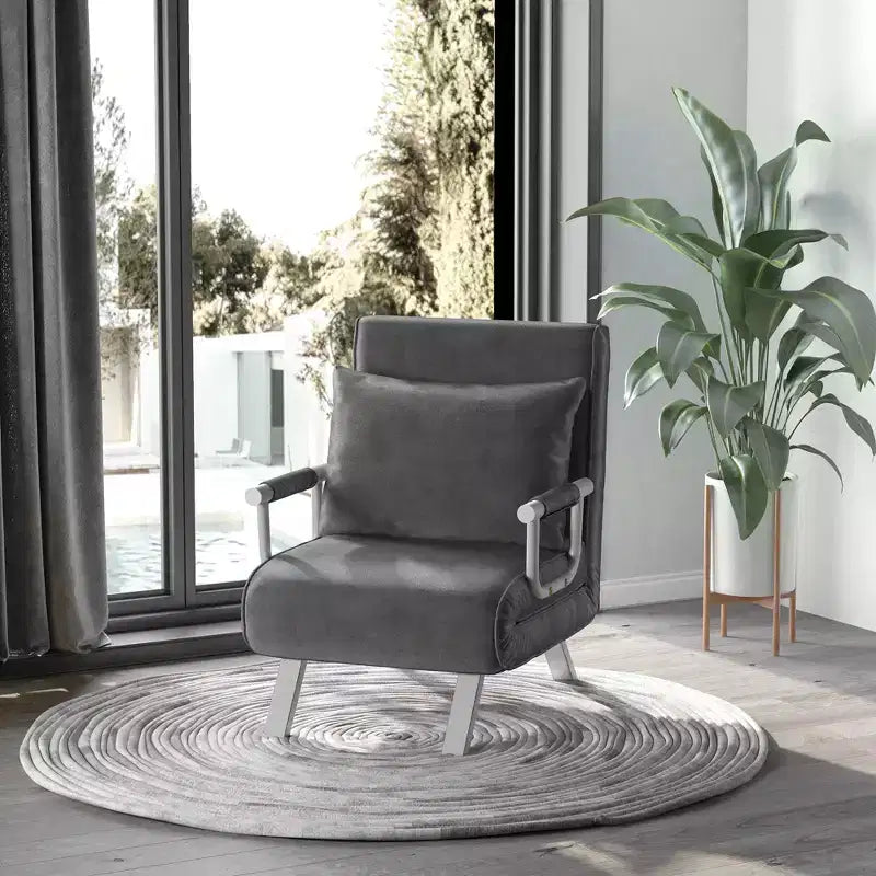 Convertible Sofa Bed Sleeper Chair with 5-Position Backrest and Removable Pillow, Steel Frame