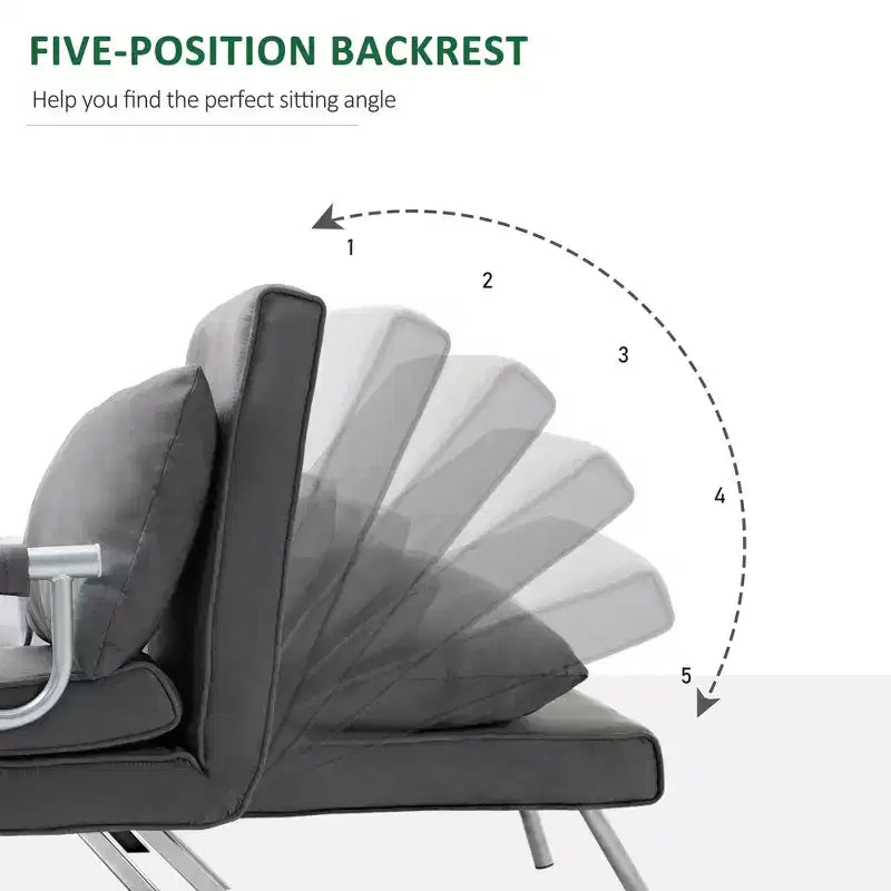 Convertible Sofa Bed Sleeper Chair with 5-Position Backrest and Removable Pillow, Steel Frame