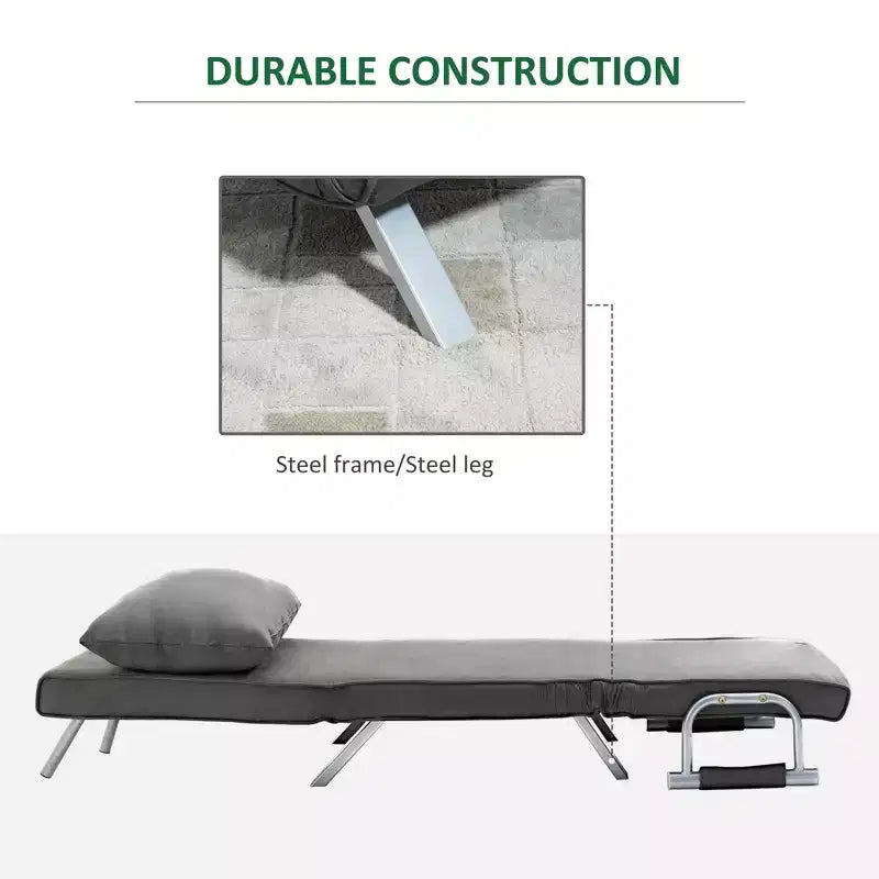 Convertible Sofa Bed Sleeper Chair with 5-Position Backrest and Removable Pillow, Steel Frame