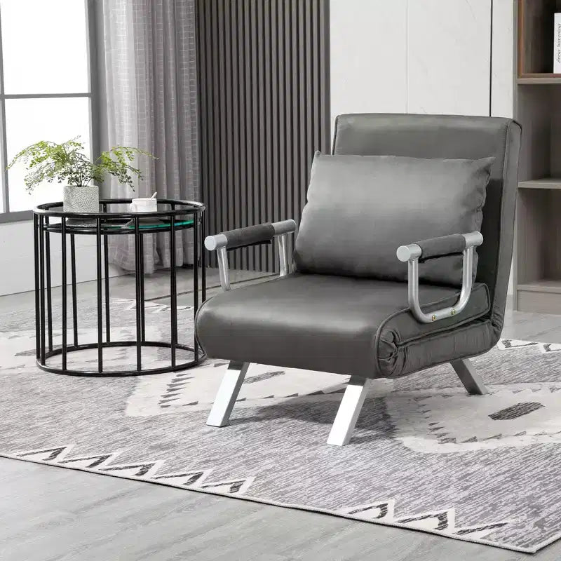 Convertible Sofa Bed Sleeper Chair with 5-Position Backrest and Removable Pillow, Steel Frame