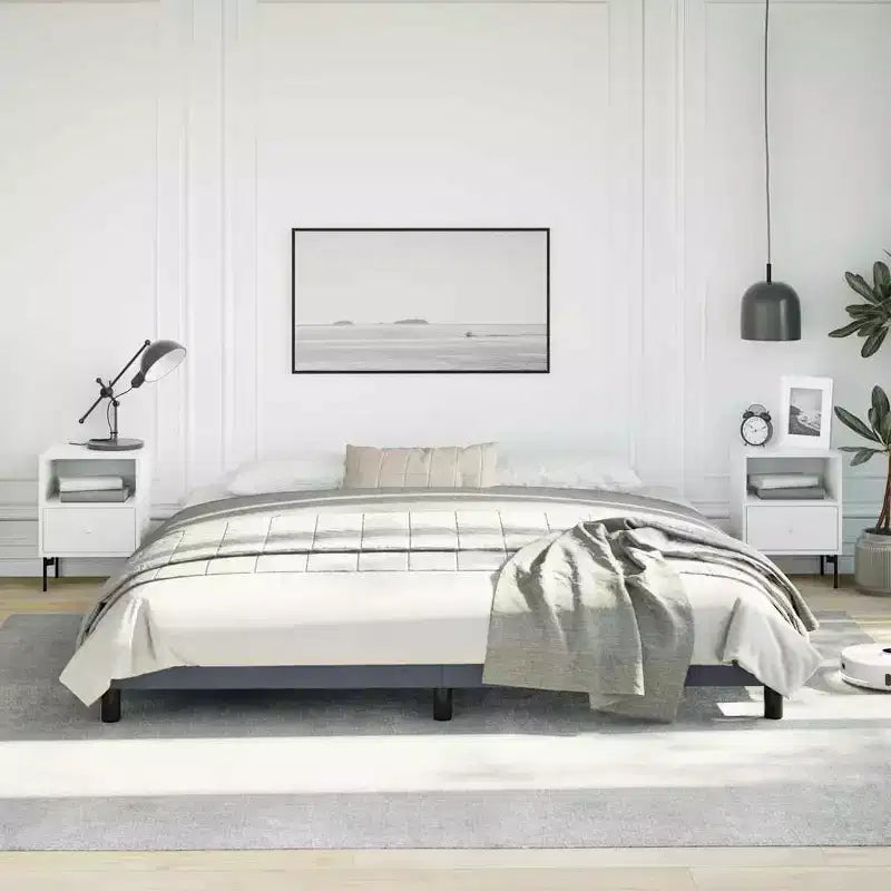 King Size Velvet Platform Bed Frame, Dark Gray, No Headboard, No Box Spring Needed