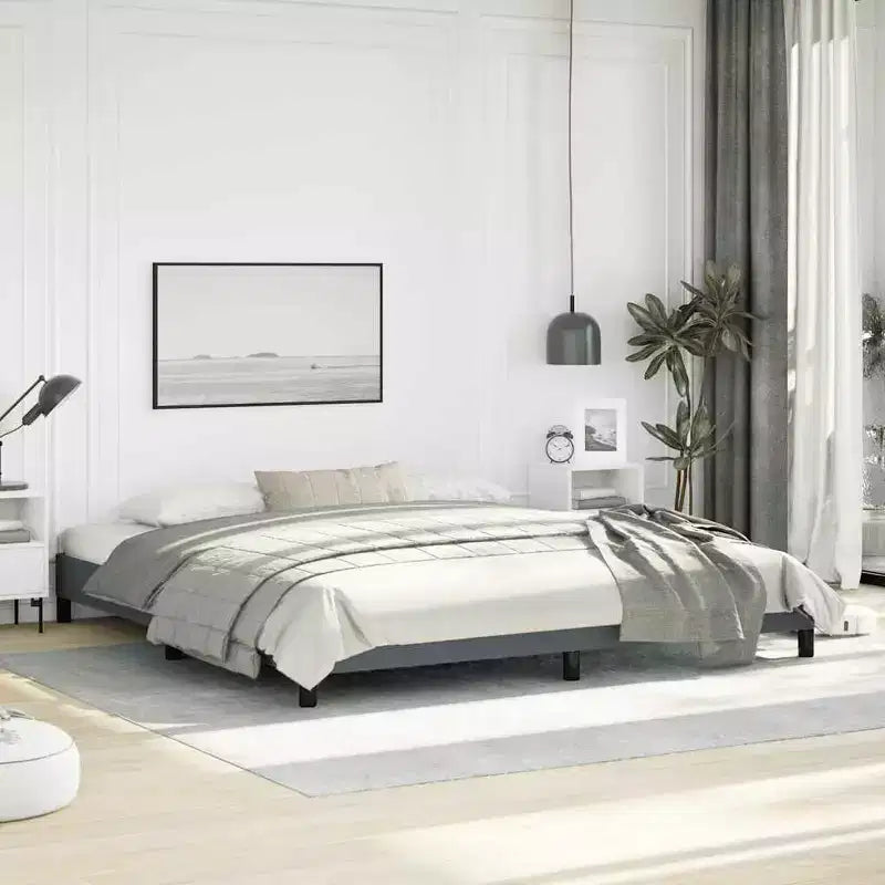King Size Velvet Platform Bed Frame, Dark Gray, No Headboard, No Box Spring Needed