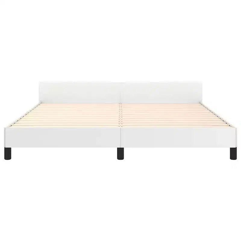 Queen Bed Frame with Faux Leather Headboard, White Scandinavian Style, No Box Spring Needed