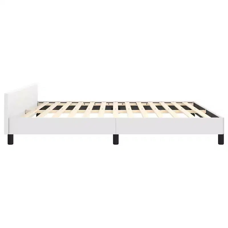Queen Bed Frame with Faux Leather Headboard, White Scandinavian Style, No Box Spring Needed