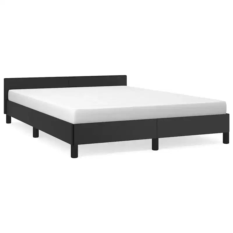 Queen Bed Frame with Faux Leather Headboard, Black, No Box Spring Needed