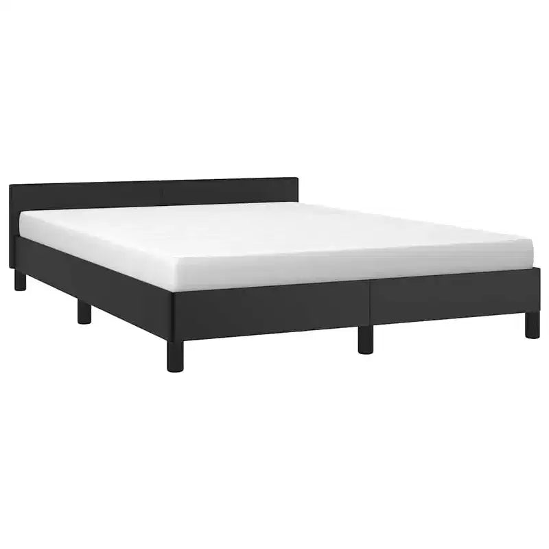 Queen Bed Frame with Faux Leather Headboard, Black, No Box Spring Needed