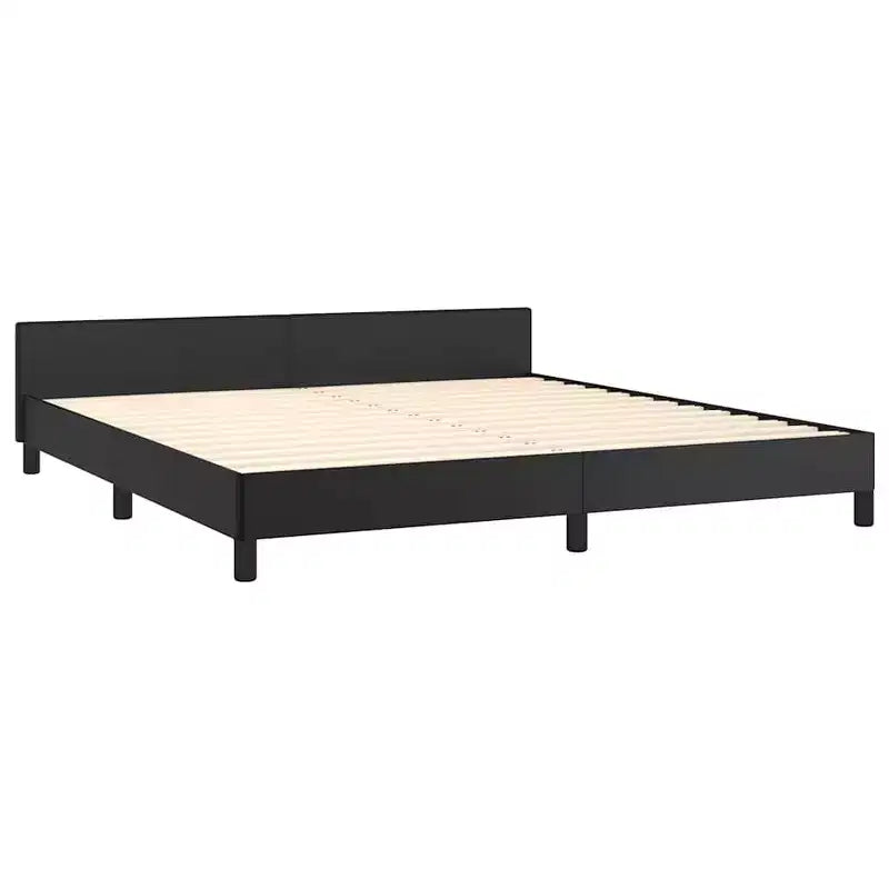 Queen Bed Frame with Faux Leather Headboard, Black, No Box Spring Needed