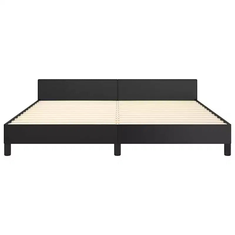 Queen Bed Frame with Faux Leather Headboard, Black, No Box Spring Needed