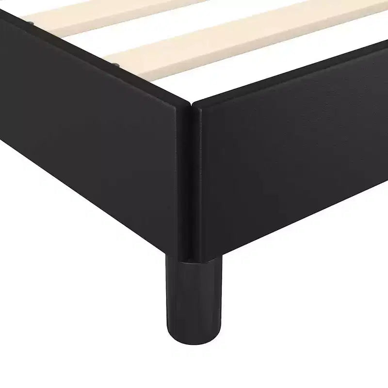 Queen Bed Frame with Faux Leather Headboard, Black, No Box Spring Needed