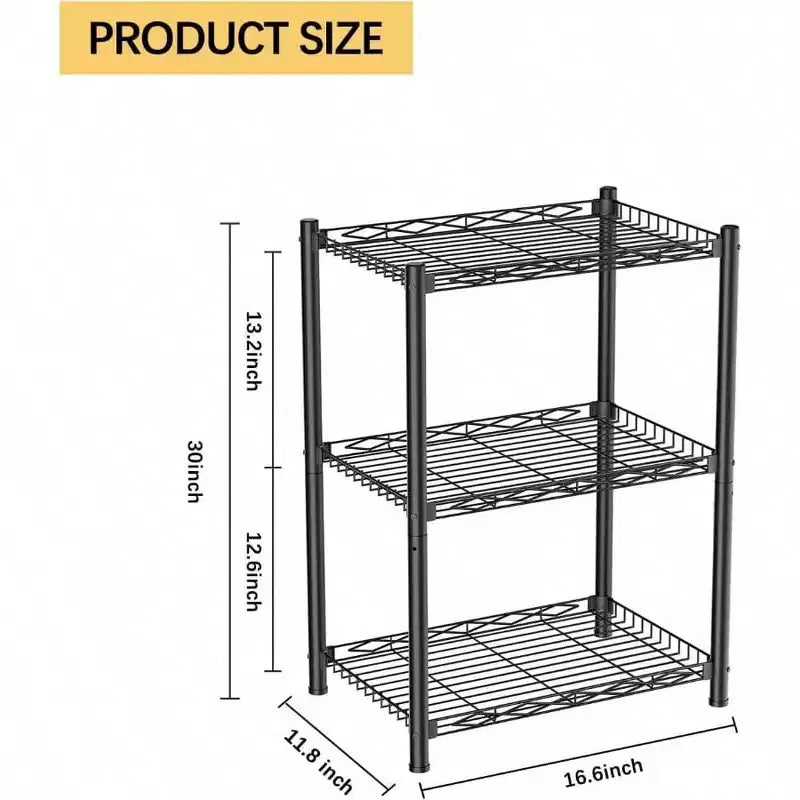 3-Tier Wire Metal Shelving Unit, Heavy Duty Storage Rack for Kitchen, Garage and Pantry