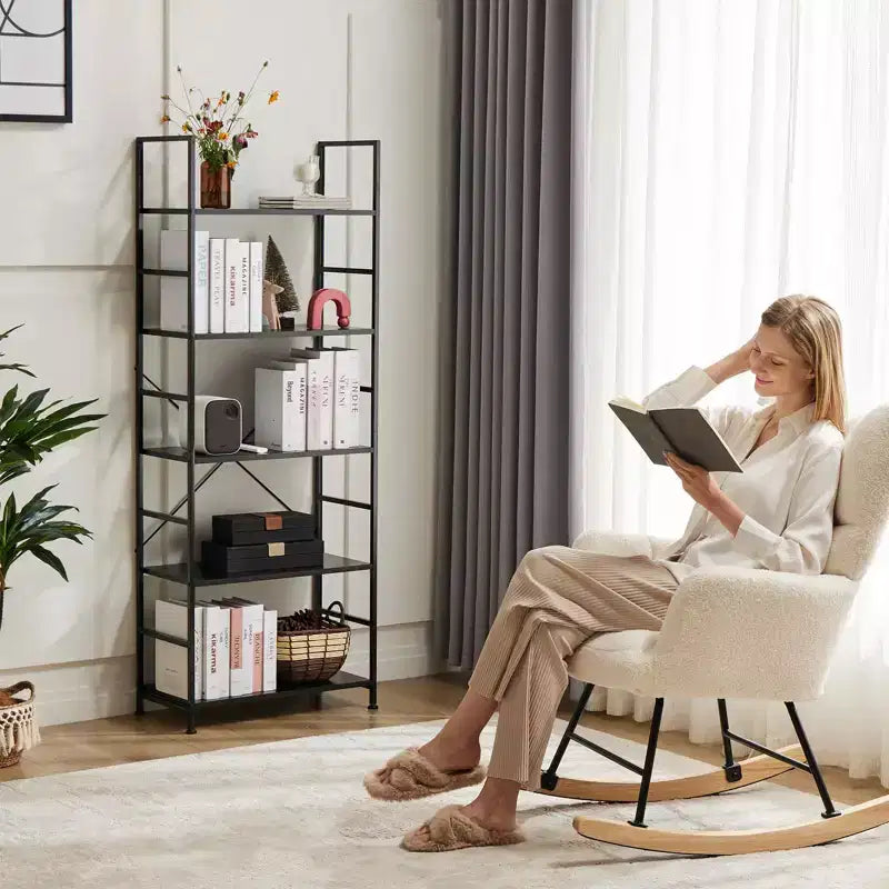 5-Tier Industrial Freestanding Tall Bookshelf Organizer, Open Storage Rack for Home Office and Bedroom