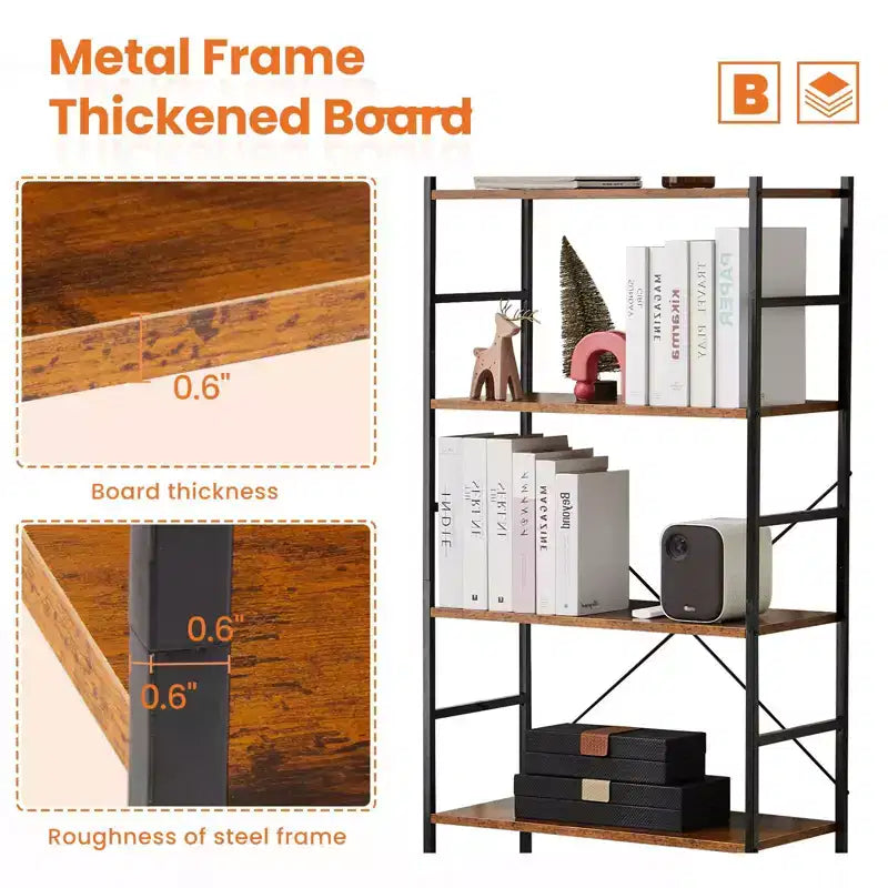 5-Tier Industrial Freestanding Tall Bookshelf Organizer, Open Storage Rack for Home Office and Bedroom