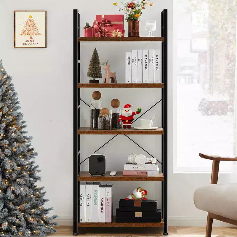 5-Tier Industrial Freestanding Tall Bookshelf Organizer, Open Storage Rack for Home Office and Bedroom
