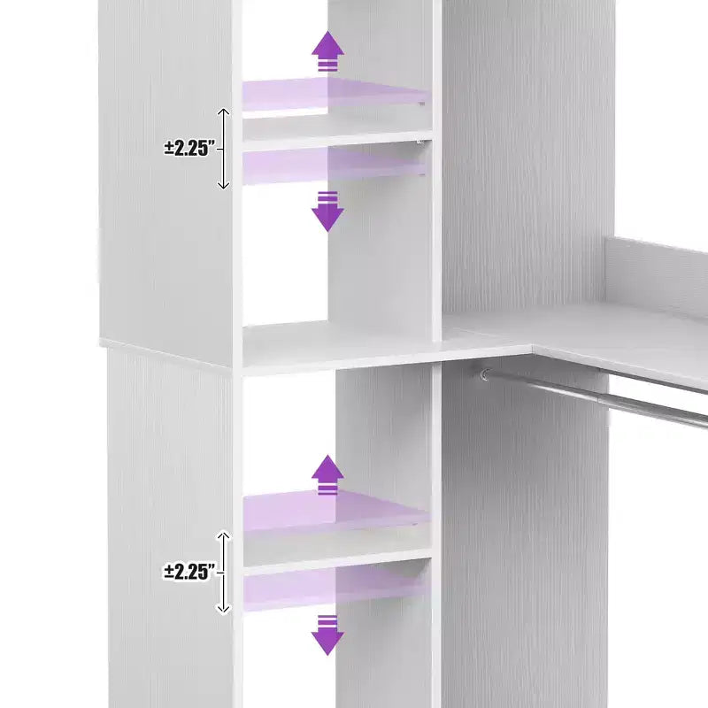 Freestanding Corner Closet Organizer with Tower Shelves and Dual Hanging Rods, Space-Saving