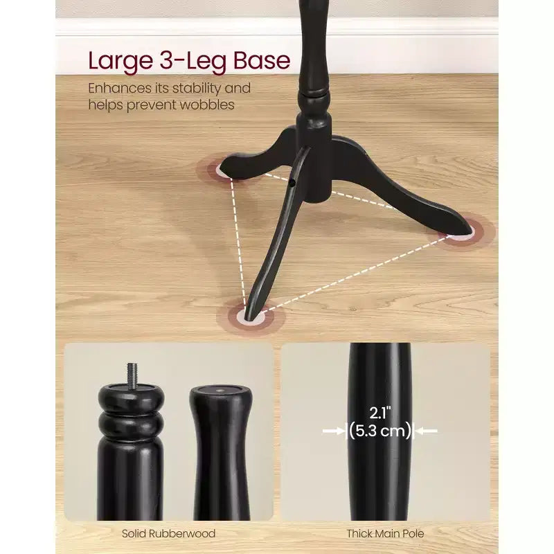 Solid Wood Freestanding Coat Stand with 11 Hooks and Triple Leg Base, 44 lb Capacity