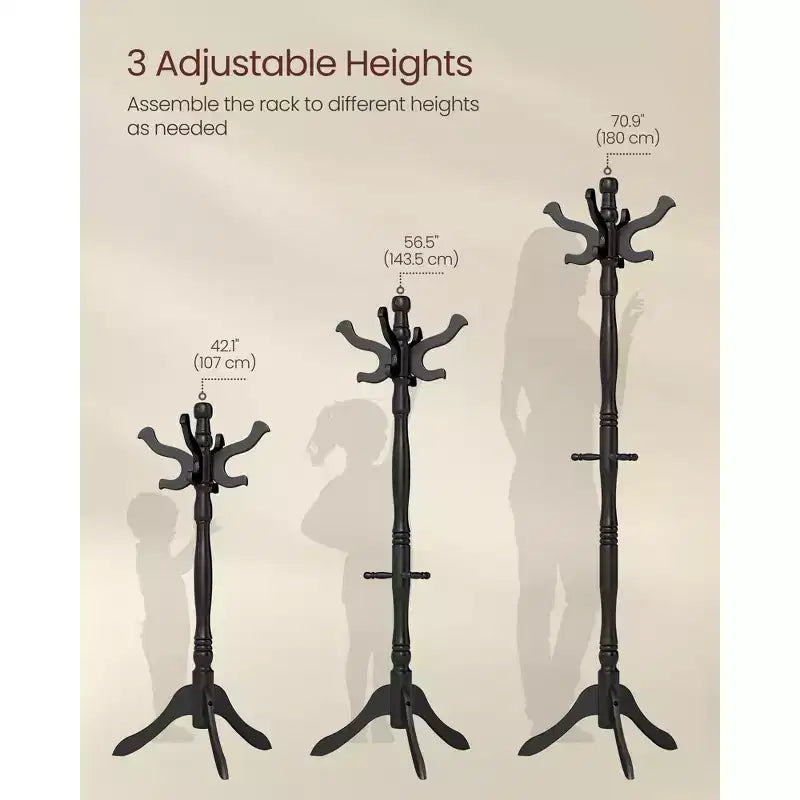 Solid Wood Freestanding Coat Stand with 11 Hooks and Triple Leg Base, 44 lb Capacity
