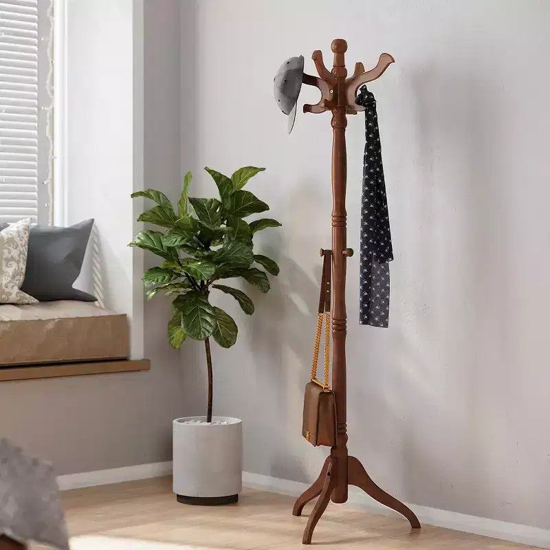 Solid Wood Freestanding Coat Stand with 11 Hooks and Triple Leg Base, 44 lb Capacity