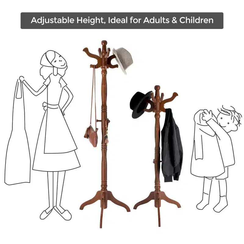 Solid Wood Freestanding Coat Stand with 11 Hooks and Triple Leg Base, 44 lb Capacity