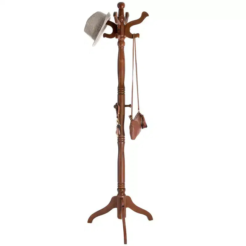 Solid Wood Freestanding Coat Stand with 11 Hooks and Triple Leg Base, 44 lb Capacity