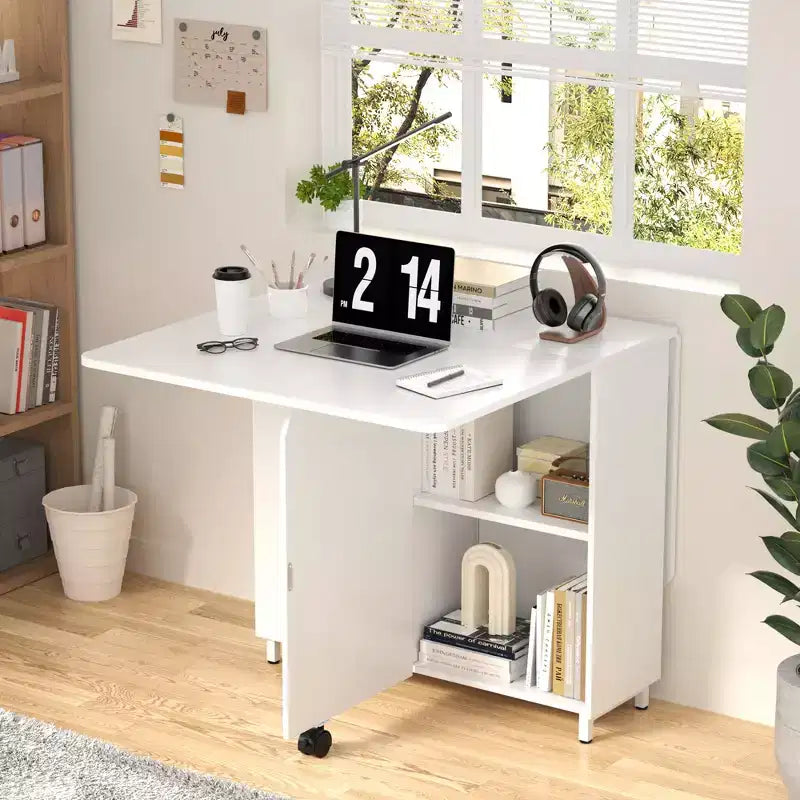 Folding Dining Table with Drawers, Cabinet and 2-Tier Shelf, Extendable to 51 Inch, Seats 4