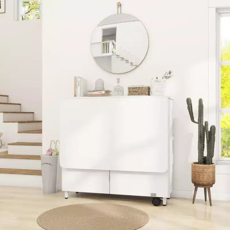 Folding Dining Table with Drawers, Cabinet and 2-Tier Shelf, Extendable to 51 Inch, Seats 4