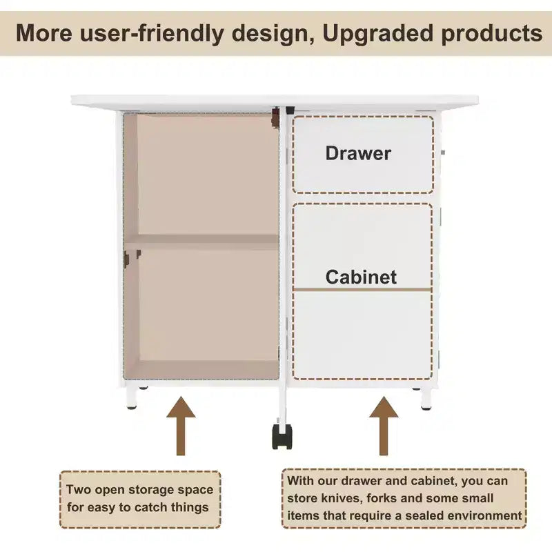 Folding Dining Table with Drawers, Cabinet and 2-Tier Shelf, Extendable to 51 Inch, Seats 4