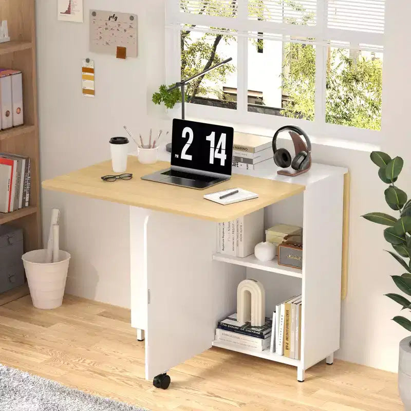 Folding Dining Table with Drawers, Cabinet and 2-Tier Shelf, Extendable to 51 Inch, Seats 4