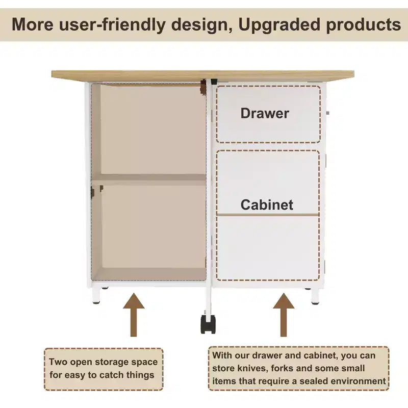 Folding Dining Table with Drawers, Cabinet and 2-Tier Shelf, Extendable to 51 Inch, Seats 4