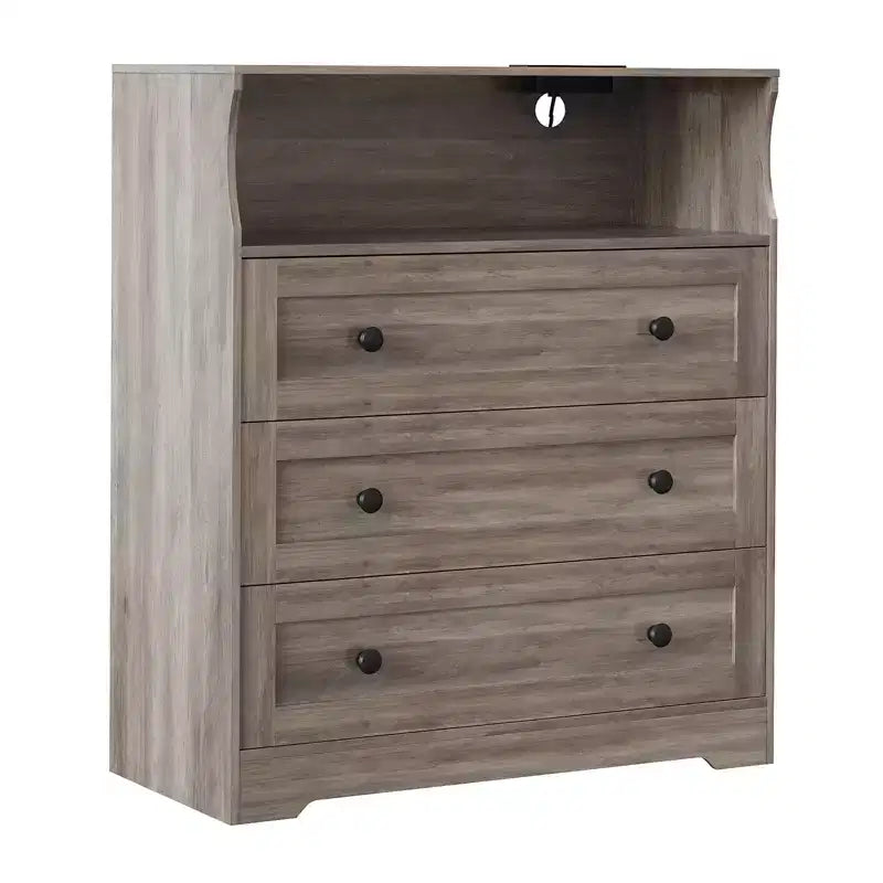 3-Drawer Narrow Dresser with Charging Station and Adjustable Lighting, Modular Wooden Chest