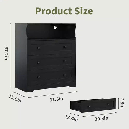 3-Drawer Narrow Dresser with Charging Station and Adjustable Lighting, Modular Wooden Chest