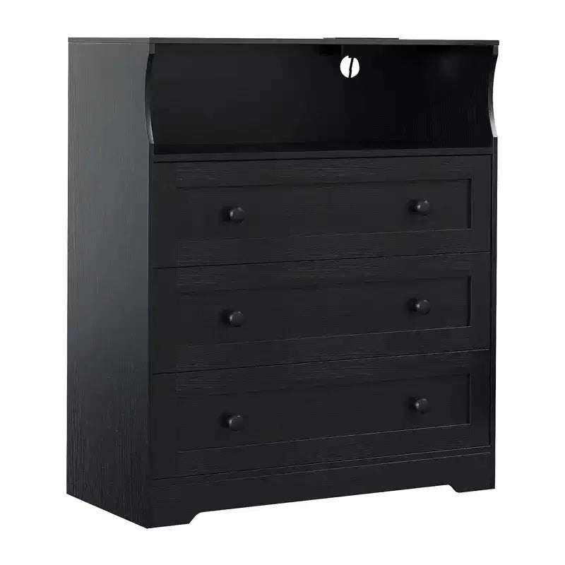 3-Drawer Narrow Dresser with Charging Station and Adjustable Lighting, Modular Wooden Chest