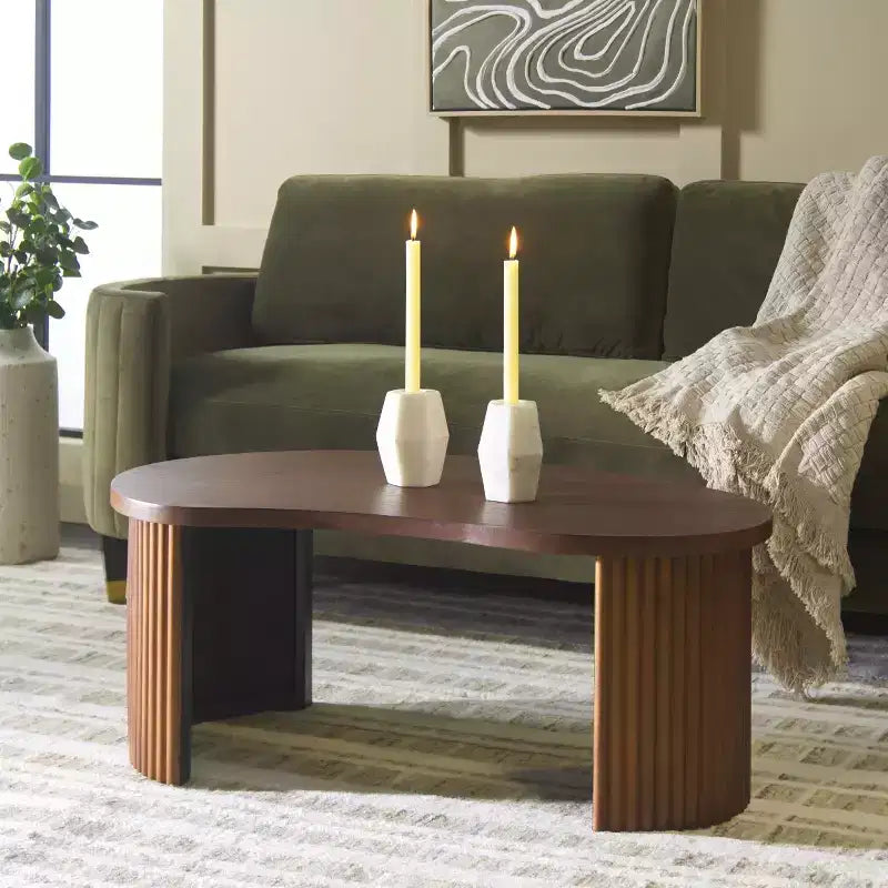 Oval Coffee Table with Wood Veneer and Painted Finish, MDF Frame, 100 lbs Capacity